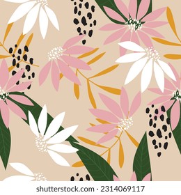 Seamless beautiful hand drawn flowers pattern background  for wallpaper,gift wrapping,packaging seamless vector background design 
