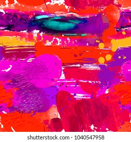 Seamless beautiful handmade splash and strokes background. Vector color texture.