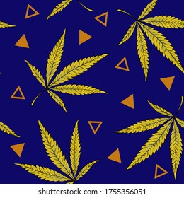 Nahtlose schöne Hanfmuster. Helle und stilvolle Cannabis für das Textildesign. Blattverzierung. Natürliches und organisches Muster mit geometrischen Elementen