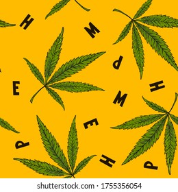 Patrón de cáñamo sin foco. cannabis brillante y elegante para el diseño textil. Ornamento de hojas. Diseño de patrones naturales y orgánicos