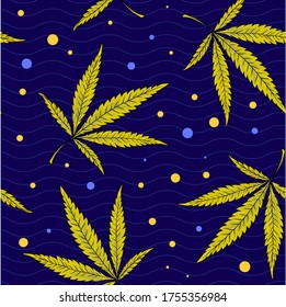 Patrón de cáñamo sin foco. cannabis brillante y elegante para el diseño textil. Ornamento de hojas. Diseño de patrones naturales y orgánicos con elementos geométricos