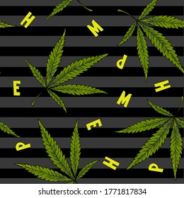 Seamless beautiful hemp pattern. Bright and stylish cannabis for textile design. Leafs ornament. Natural and organic pattern design