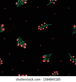 seamless beautiful minimal spring and summer pattern with delicate small flowers on a black background and circles