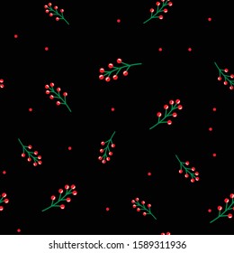 seamless beautiful minimal spring and summer pattern with delicate small flowers on a black background and circles