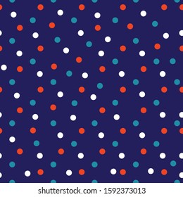 seamless beautiful modern pattern with scattered multi-colored circles white blue red on a blue background - color Panton 2020