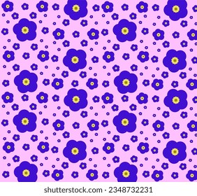 Seamless beautiful modern violet flowers design on background, white, green, and pink. Flower pattern for printing, fabric, wallpaper and background.