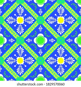 Bonito patrón paisajista sin igual con fondo azul