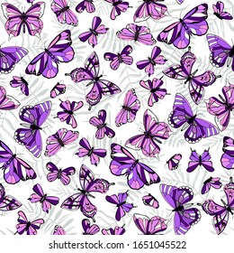 Diseño hermoso e impecable con mariposa y hojas. Líneas de contorno dibujadas a mano. Imprimir para tela, papel y fondo.