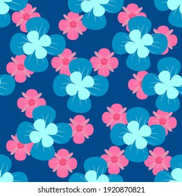 sin inconvenientes Hermoso patrón floral flor y deja ilustración vectorial de fondo azul