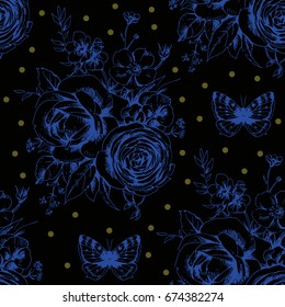 Seamless beautiful pattern with floral motivies and butterflies 1
