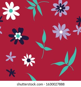Seamless beautiful pattern with flowers and leaves on a red background. Print for clothing, fabric, bedding, packaging, printing, paper, background