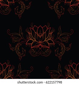 Seamless beautiful pattern of flowers on a black background.