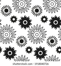 Seamless beautiful pattern with a pattern of leaves and flowers on a white background