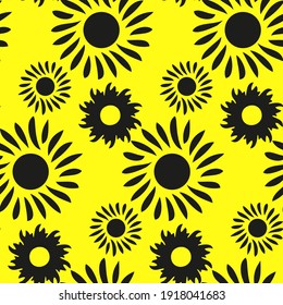 Seamless beautiful pattern with a pattern of leaves and flowers on a yellow background