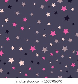 Seamless beautiful pattern with multi-colored stars on a gray-purple background.  colors pink beige