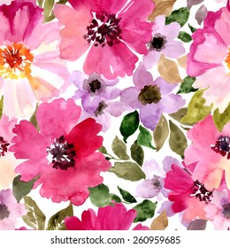 Seamless beautiful pattern with summer flowers.
Watercolor painting