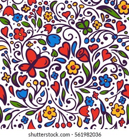 Seamless beautiful pattern with summer flowers vector illustration.