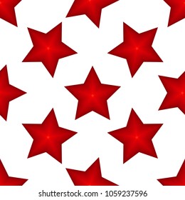 Seamless beautiful pattern from three-dimensional red stars on a white background.
