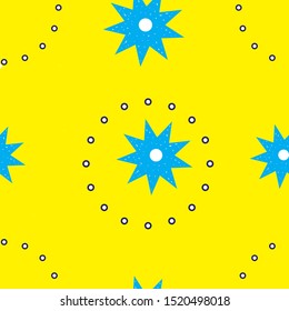 Seamless beautiful stars on a bright yellow background. For wrapping paper, fabric, background. Vector illustration. Memphis style
