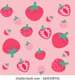 Seamless beautiful strawberry pattern. Pink strawberry tropical fruit vector illustration background. Graphic stylized EPS.