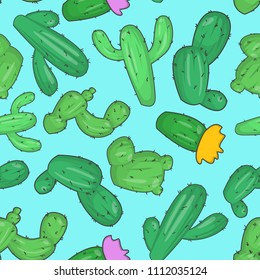 Seamless beautiful summer pattern decorated with cactuses. EPS10.