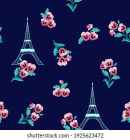 Ilustración vectorial sin igual de una torre de eiffel estilizada con paneles sobre un fondo oscuro. Para decorar textiles, embalajes y papel pintado.