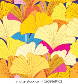 Seamless beautiful vector pattern of yellow gingko leaves. A template for the design of Wallpaper or fabric.