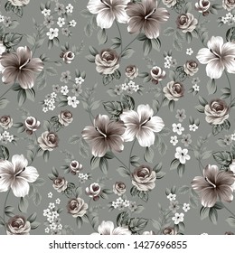 seamless beautiful vintage flower pattern on grey