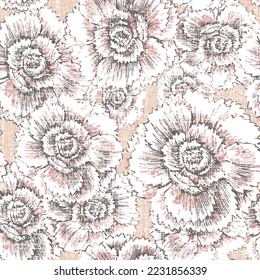 Seamless beautiful watercolor flower with abstract digital floral linen textures pastel cream background pattern,Beautiful monochrome floral ornament. Vector seamless pattern.