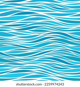 Seamless beautiful waves. Vector blue marine pattern. Stylized design