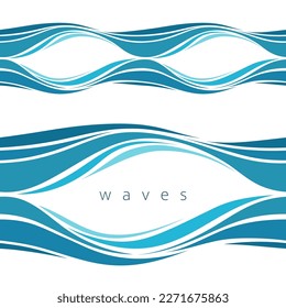 Seamless beautiful waves. Vector blue marine pattern. Stylized design.