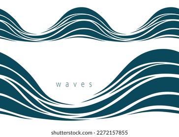 Seamless beautiful waves. Vector blue marine pattern. Stylized design.