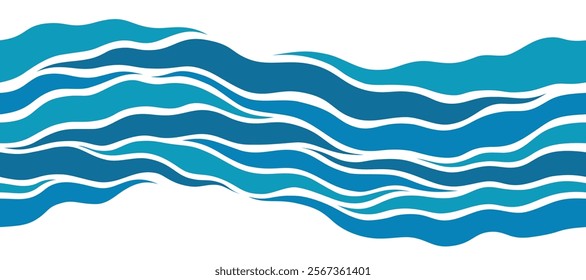 Seamless beautiful waves. Vector blue marine pattern. Stylized design.

