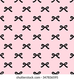 Seamless beauty bow pattern on pink background. Cute fashion illustration. Decorative background.