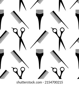 Seamless Beauty Salon background. Vector black and white pattern.