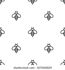 Seamless bee black icons pattern on white background