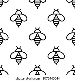 Seamless bee black icons pattern on white background