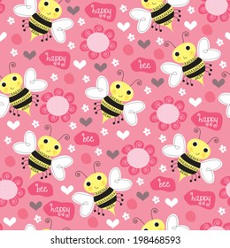 seamless bee and flower pattern vector illustration