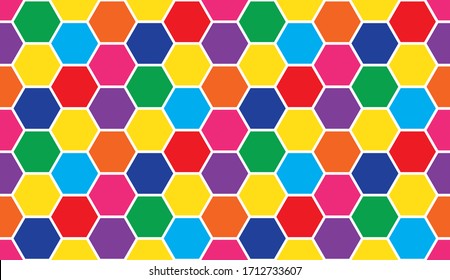 Seamless bee multicolored honeycomb pattern, art background template. Vector honey texture