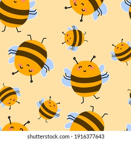 Patrón de abejas sin mar. Graciosa ilustración para niños en tonos pastel amarillos con abejorros grandes y amigables para el diseño textil y de papel. Pequeños insectos para camisetas, ropa o diseño de superficie