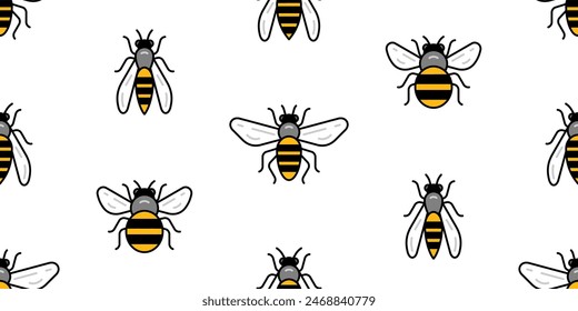 Seamless Bee Pattern. Bee, Hornet, Bumblebee, Wasp. Buzzing insects icons. Linear style. Modern vector illustration