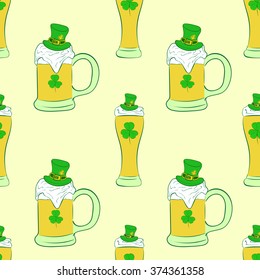 Seamless beer in glasses and mugs