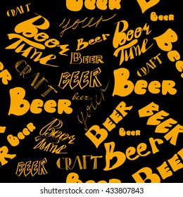 seamless beer lettering pattern. dark background. vector illustration.