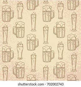 Seamless beer pattern. Different kinds of mugs. Can be used for beer restaurant identity or menu background. Oktoberfest concept.