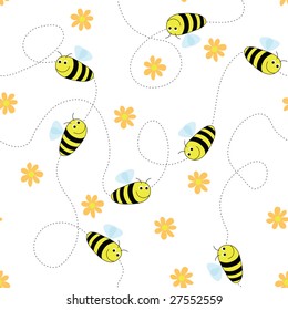 Seamless bees and flowers pattern. Simply drop swatch into swatch palette to create the fill.