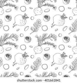 Seamless beetroot pattern. Hand drawn doodle vegetables.