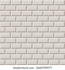 Patrón beige inconsútil de la pared de la teja del ladrillo 3D con un efecto suave de la sombra. Ideal para diseño de interiores, fondos, texturas arquitectónicas y superficies decorativas.