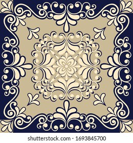 Fondo beige sin inconvenientes, con tonos azules y claros en estilo barroco. Ilustración vectorial retro. Ideal para imprimir en tela o papel para papel pintado, textil, envoltura. 