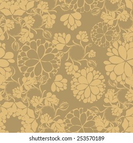 Seamless beige background with flowers. Vector 