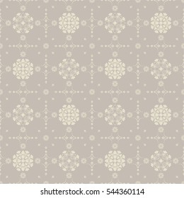  Seamless beige background with light mandala pattern. Ideal for printing on fabric or paper. Vector illustration. 